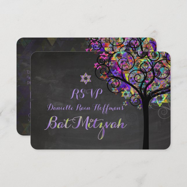 PixDezines rsvp tree of life Bat Mitzvah Invitation (Front/Back)