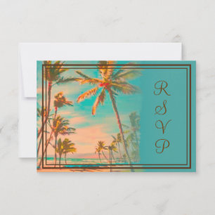 PixDezines rsvp vintage hawaiian beach/teal Card