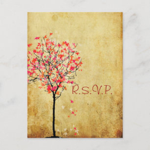 PixDezines rsvp vintage maple tree/orange+pink Invitation Postcard