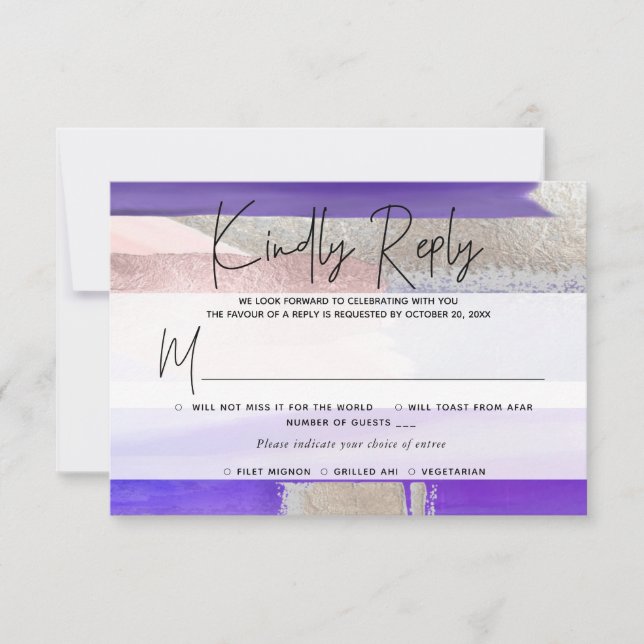 PixDezines RSVP w Meal, Modern Art, Purple Silver Card (Front)