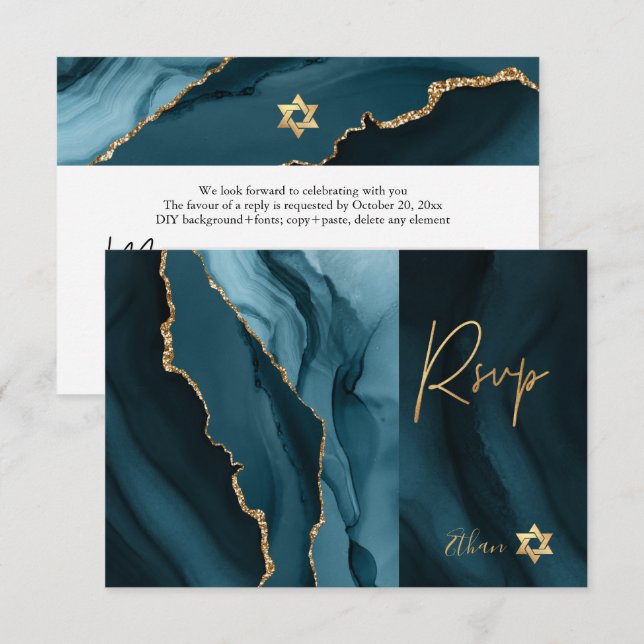 PixDezines RSVP Watercolor Agate Bar Mitzvah ✡ Card (Front/Back)