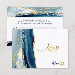 PixDezines RSVP Watercolor Agate Bar Mitzvah ✡ Card