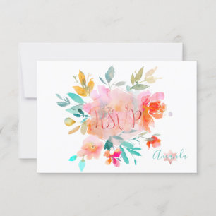 PixDezines RSVP Watercolor Flowers Bat Mitzvah ✡ Card