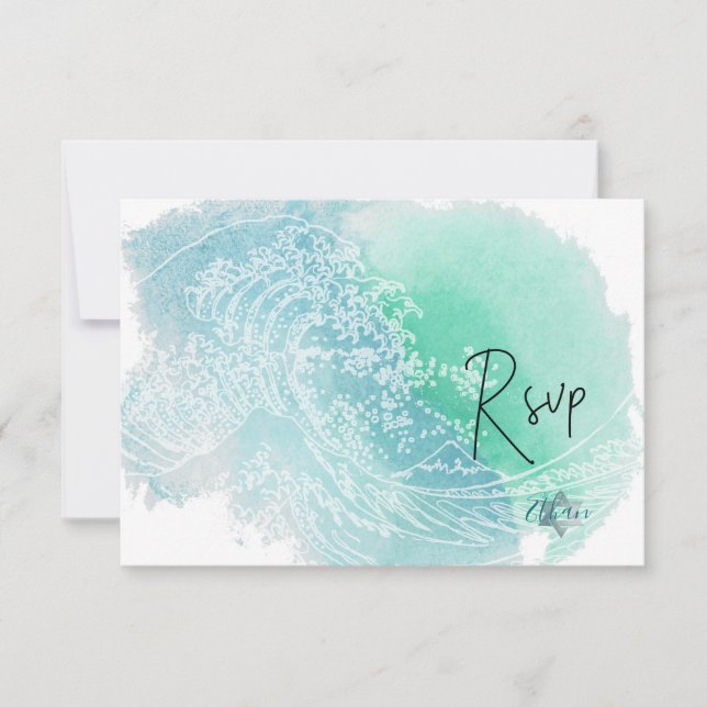 PixDezines RSVP Watercolor Waves Bat Mitzvah ✡ (Front)