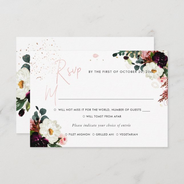 PixDezines Rustic Bloom Watercolor RSVP w Meal Invitation (Front/Back)