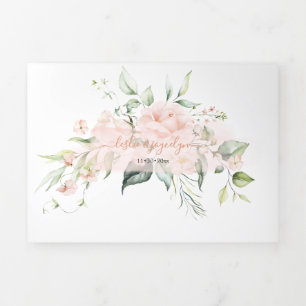 PixDezines Rustic Blush Roses+SweetPeas Tri-Fold Invitation