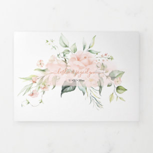 PixDezines Rustic Blush Roses+SweetPeas Tri-Fold Invitation