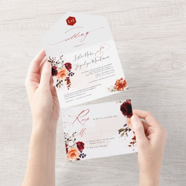 PixDezines Rustic Fall Bouquets H2 Roses Peonies  All In One Invitation (Tearaway)
