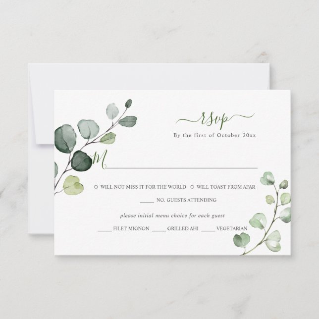PixDezines Rustic Greenery Eucalyptus RSVP w Meal Card (Front)