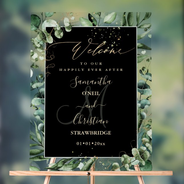 PixDezines Rustic Greenery Gum Eucalyptus Welcome Acrylic Sign (Neutral)