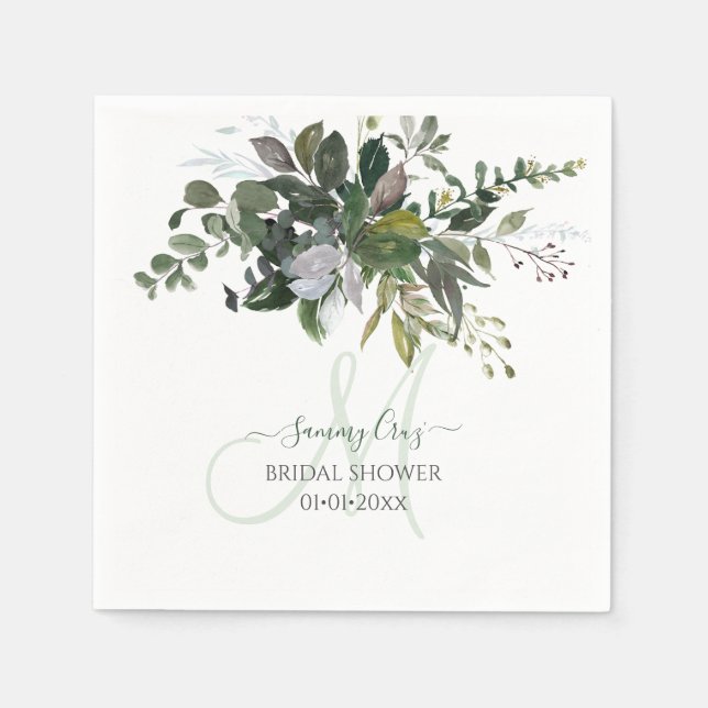 PixDezines Rustic Gum Eucalyptus Monogram Napkins (Front)