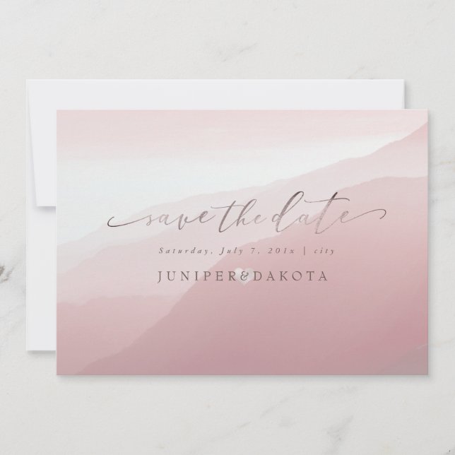 PixDezines Rustic Misty Mountain Range Ombre Blush Invitation (Front)