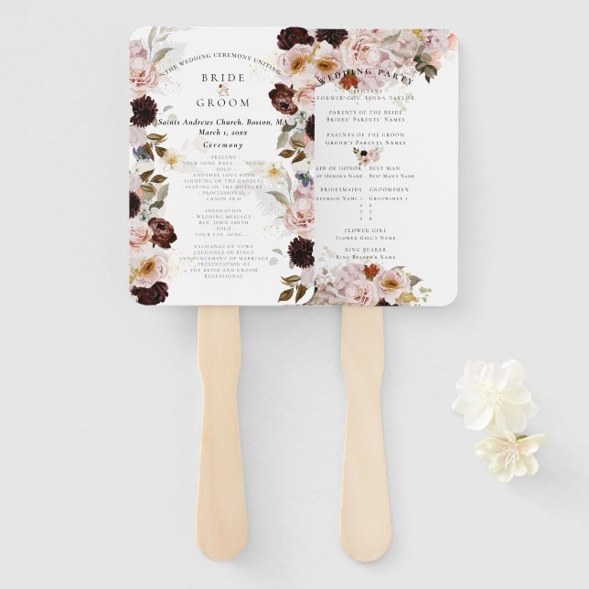 PixDezines Rustic Watercolor Autumn Flowers Hand Fan (Front and Back)