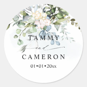 PixDezines Rustic Watercolor Blue Gum Eucalyptus Classic Round Sticker