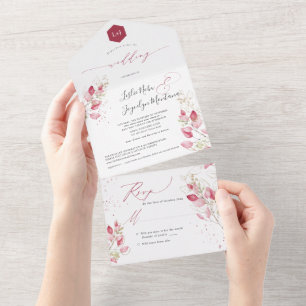 PixDezines Rustic Watercolor Blush Gum Eucalyptus All In One Invitation