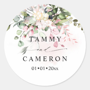 PixDezines Rustic Watercolor Blush Gum Eucalyptus Classic Round Sticker