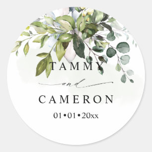 PixDezines Rustic Watercolor Greenery Eucalyptus C Classic Round Sticker