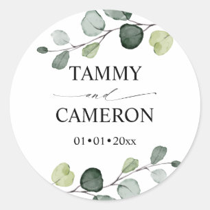 PixDezines Rustic Watercolor Greenery Eucalyptus Classic Round Sticker