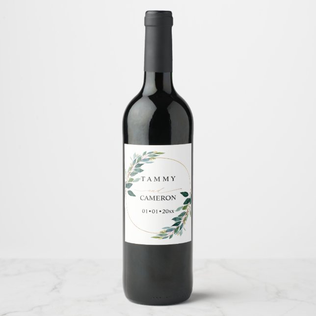 PixDezines Rustic Watercolor Greenery Eucalyptus   Wine Label (Front)