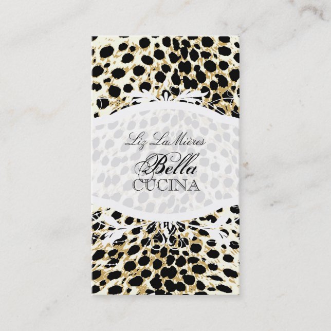 PixDezines Sassy cheetah print/blue+black Business Card (Front)