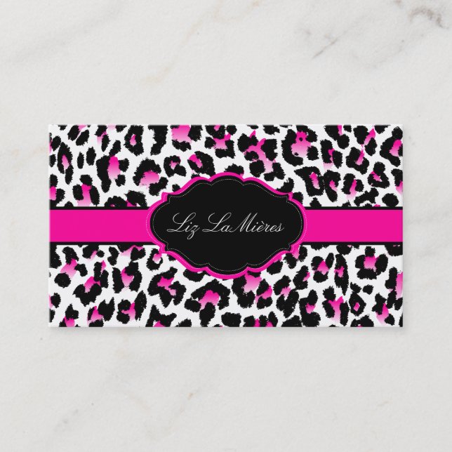 PixDezines Sassy cheetah print/hot pink+black Business Card (Front)