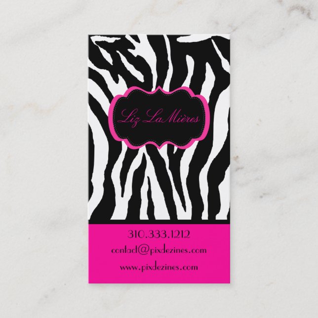 PixDezines Sassy zebra print/hot pink+black Business Card (Front)