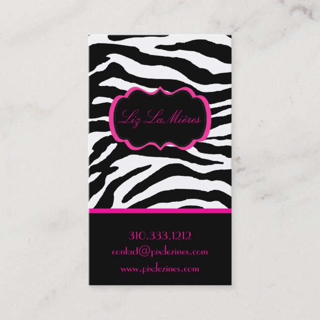 PixDezines Sassy zebra print/hot pink+black Business Card (Front)