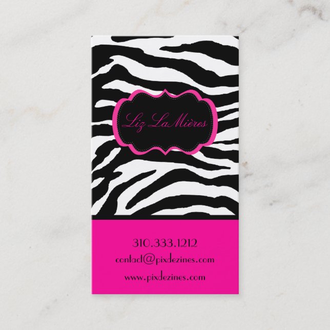 PixDezines Sassy zebra print/hot pink+black Business Card (Front)