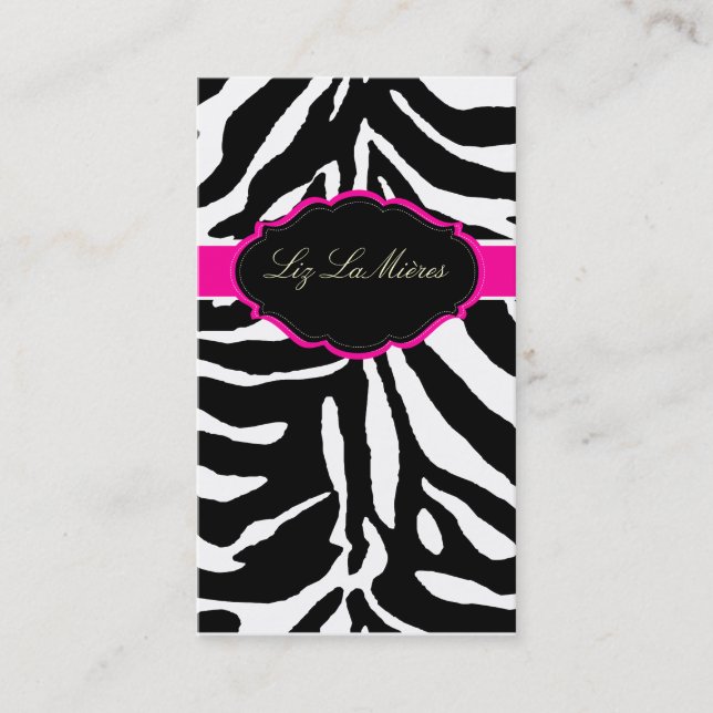 PixDezines Sassy zebra print/hot pink+black Business Card (Front)