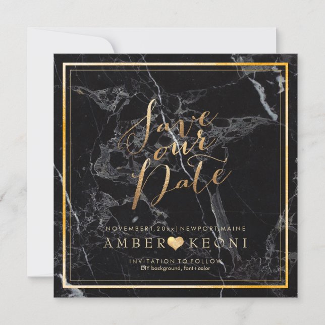 PixDezines Save Date/Black Marble/Faux Gold Save The Date (Front)