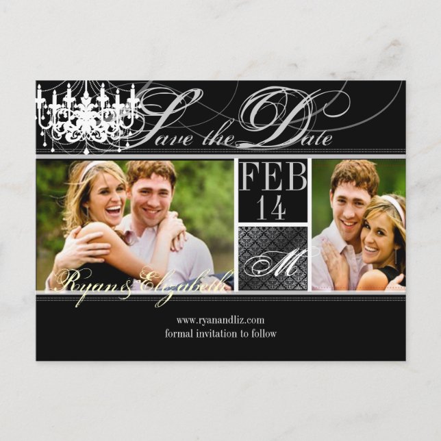 PixDezines save date chandelier/DIY colours+fonts Announcement Postcard (Front)