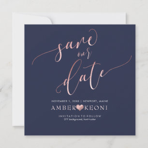 PixDezines Save Date/Faux Rose Gold/Midnight Blue Save The Date
