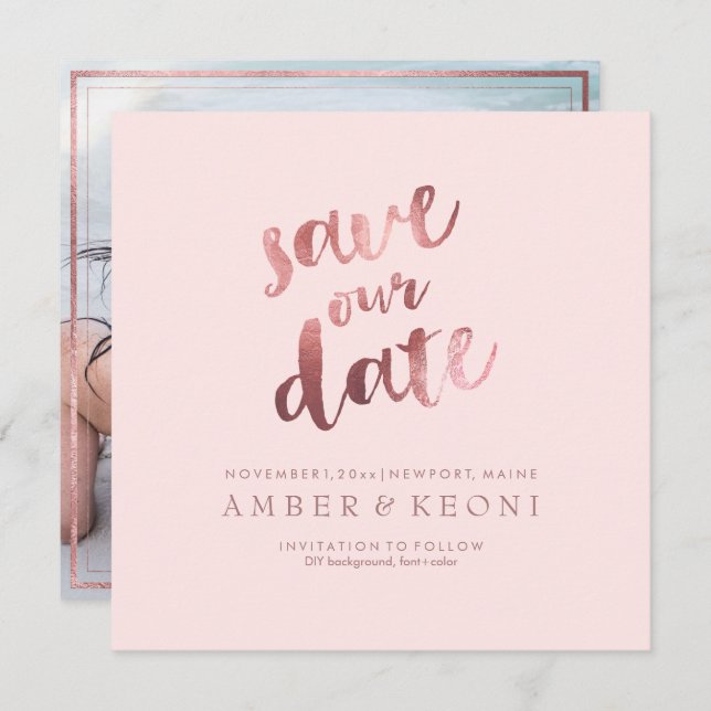 PixDezines Save Date/Faux Rose Gold/Pink Marble Invitation (Front/Back)