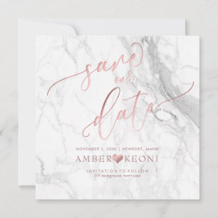 PixDezines Save Date/Faux Rose Gold/White Marble Save The Date
