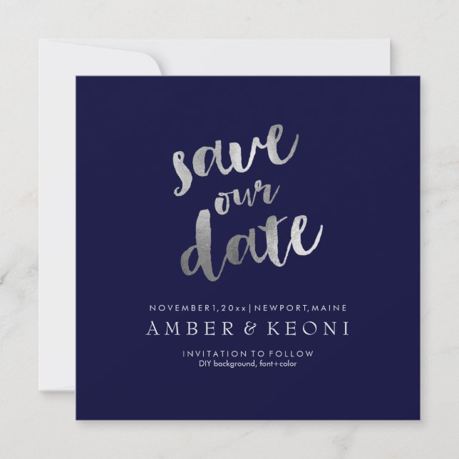 PixDezines Save Date/Faux Silver/DIY Background Save The Date (Front)