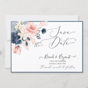 PixDezines Save Date H2 Dusty Blue Blush Roses  Invitation