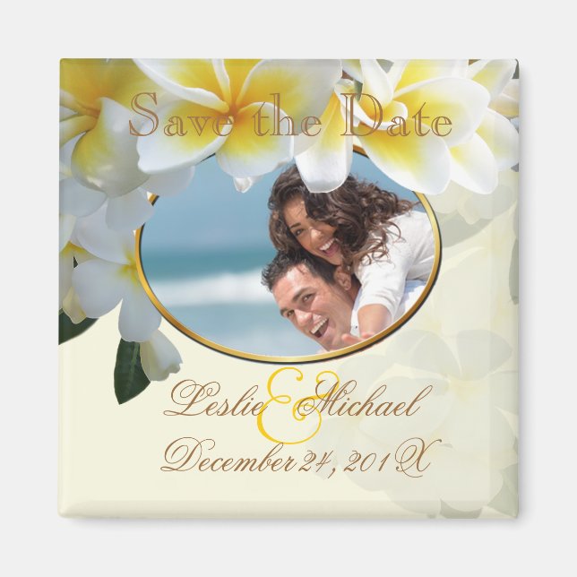 PixDezines Save Date, Plumeria Lei Magnet (Front)
