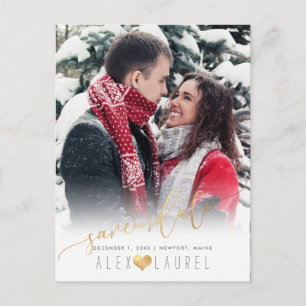 PixDezines Save our Date Calligraphy Faux Gold Postcard