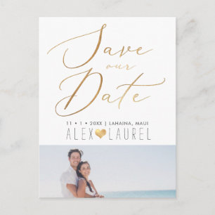 PixDezines Save our Date, Faux Gold Calligraphy Postcard