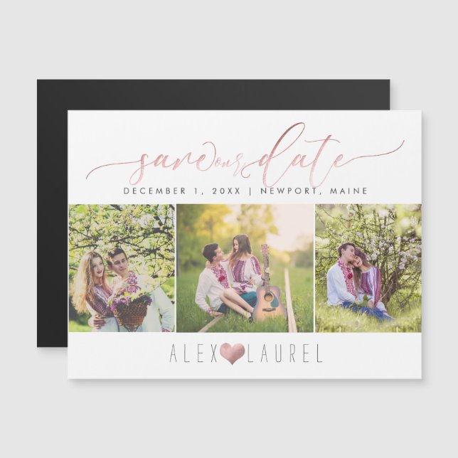 PixDezines Save Our Date/Faux Rose Gold Magnetic Invitation (Front/Back)