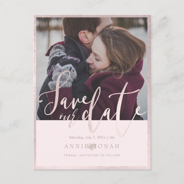 PixDezines Save our Date, Fun Script Font, Blush Postcard (Front)