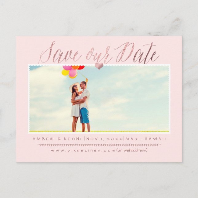 PixDezines Save the Date/Faux Rose Gold Script Announcement Postcard (Front)