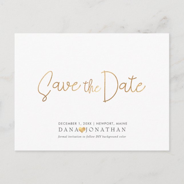 PixDezines Save the Date/Iridescent Gold Script Postcard (Front)