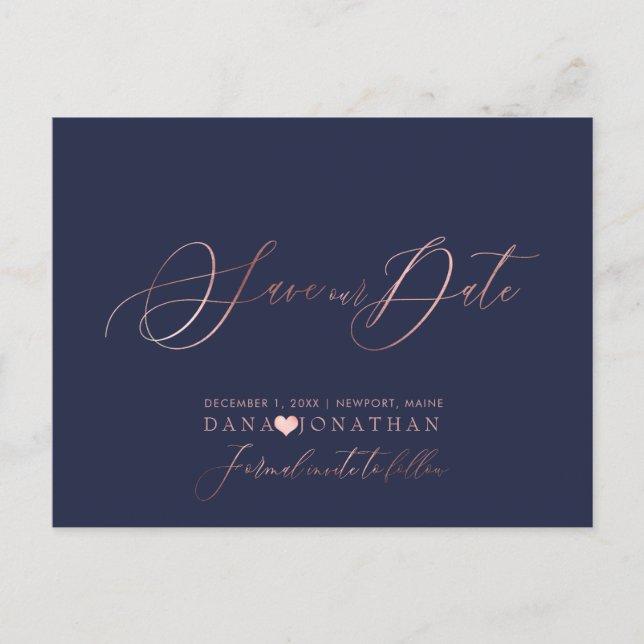 PixDezines Save the Date/Rose Gold Script Postcard (Front)