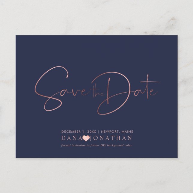 PixDezines Save the Date/Rose Gold Script Postcard (Front)