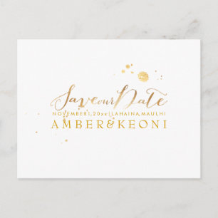 PixDezines Save the Date/Stylish Faux Gold Script Announcement Postcard