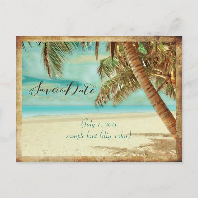 PixDezines/save the date/vintage beach Announcement Postcard (Front)