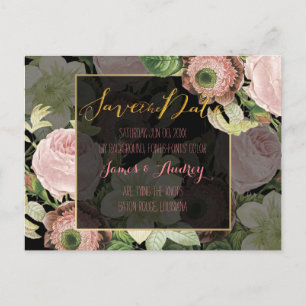 PixDezines save the date/vintage roses Announcement Postcard