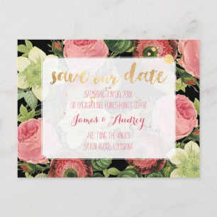 PixDezines save the date/vintage roses Announcement Postcard