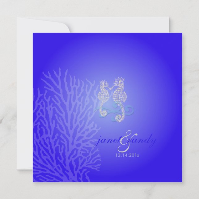 PixDezines Seahorse+coral/ cobalt blue Invitation (Front)